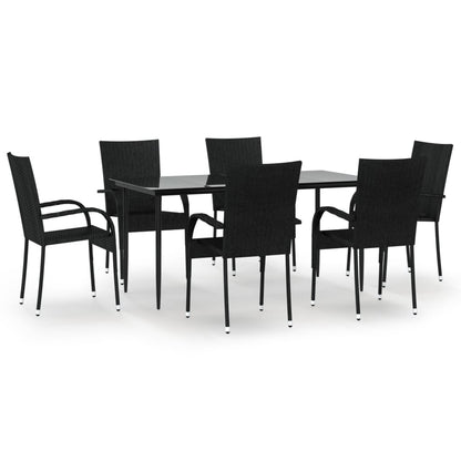 7 Piece Garden Dining Set Black Poly Rattan