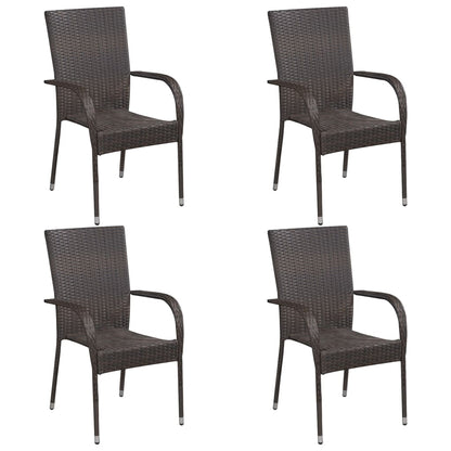 5 Piece Garden Dining Set Brown Poly Rattan