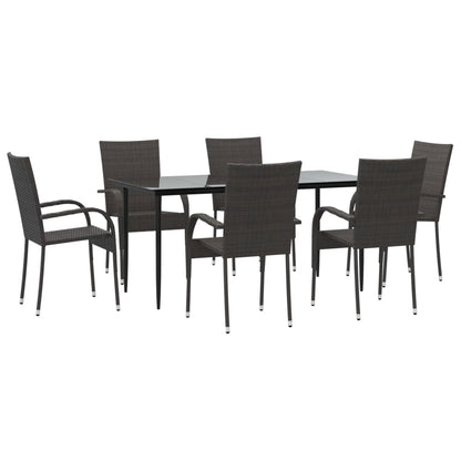 7 Piece Garden Dining Set Brown Poly Rattan