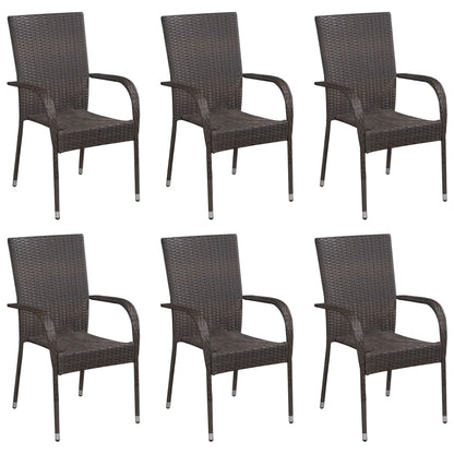 7 Piece Garden Dining Set Brown Poly Rattan