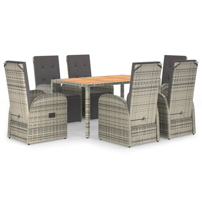 7 Piece Garden Dining Set Grey Poly Rattan&Solid Wood Acacia