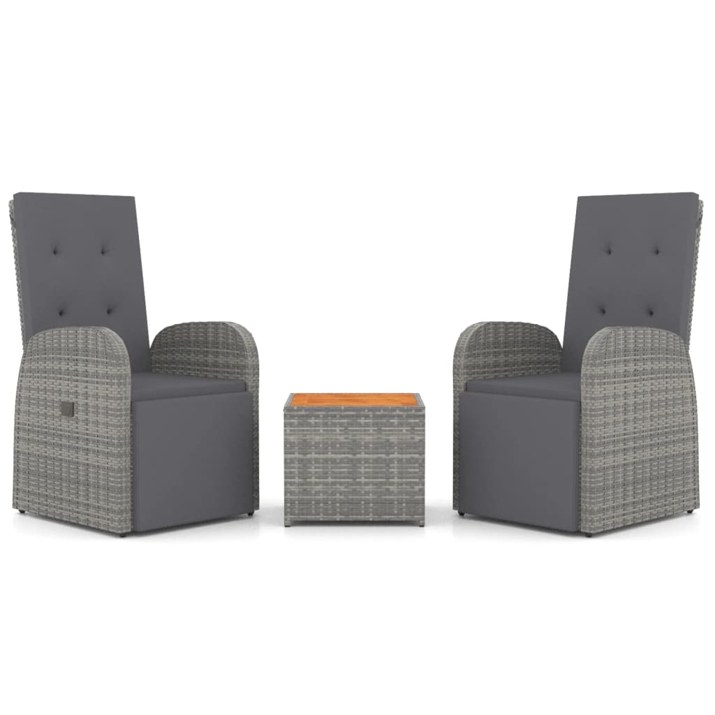 3 Piece Garden Lounge Set Grey Poly Rattan&Solid Wood Acacia