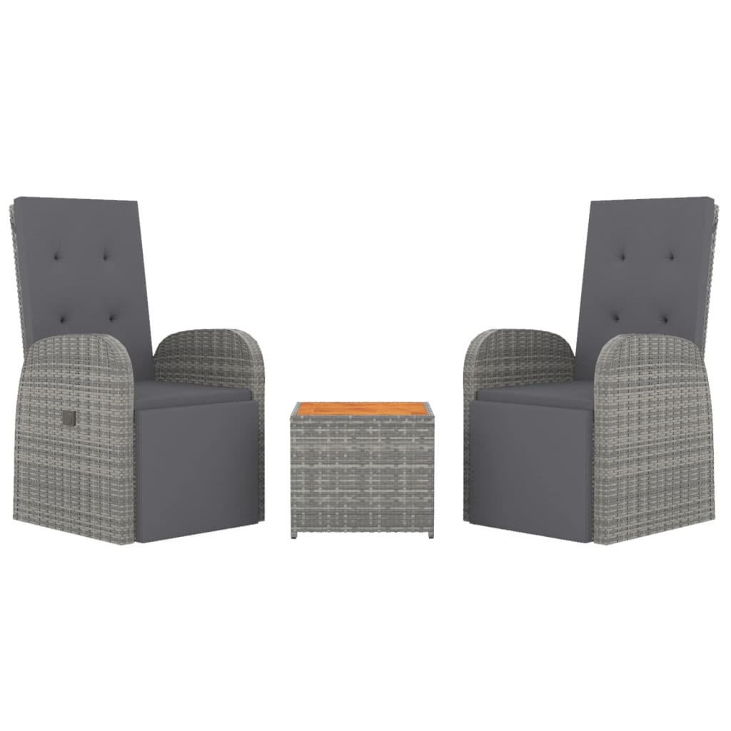 3 Piece Garden Lounge Set Grey Poly Rattan&Solid Wood Acacia