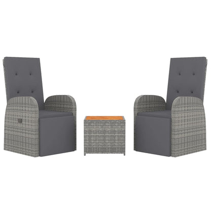 3 Piece Garden Lounge Set Grey Poly Rattan&Solid Wood Acacia