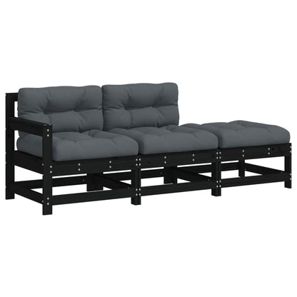 3 Piece Garden Lounge Set with Cushions Black Solid Wood