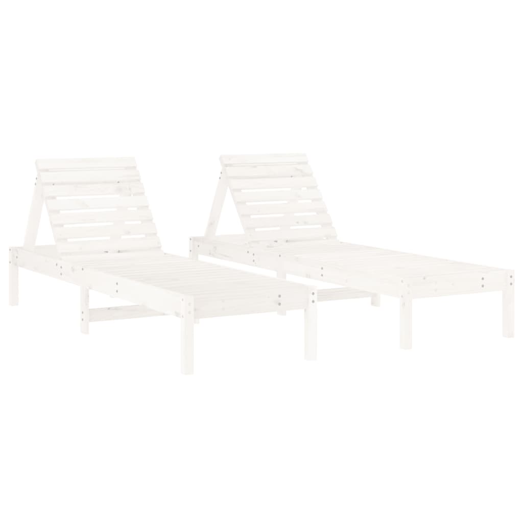 Sun Loungers 2 pcs with Table White Solid Wood Pine