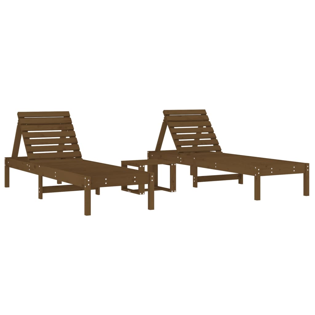 Sun Loungers 2 pcs with Table Honey Brown Solid Wood Pine