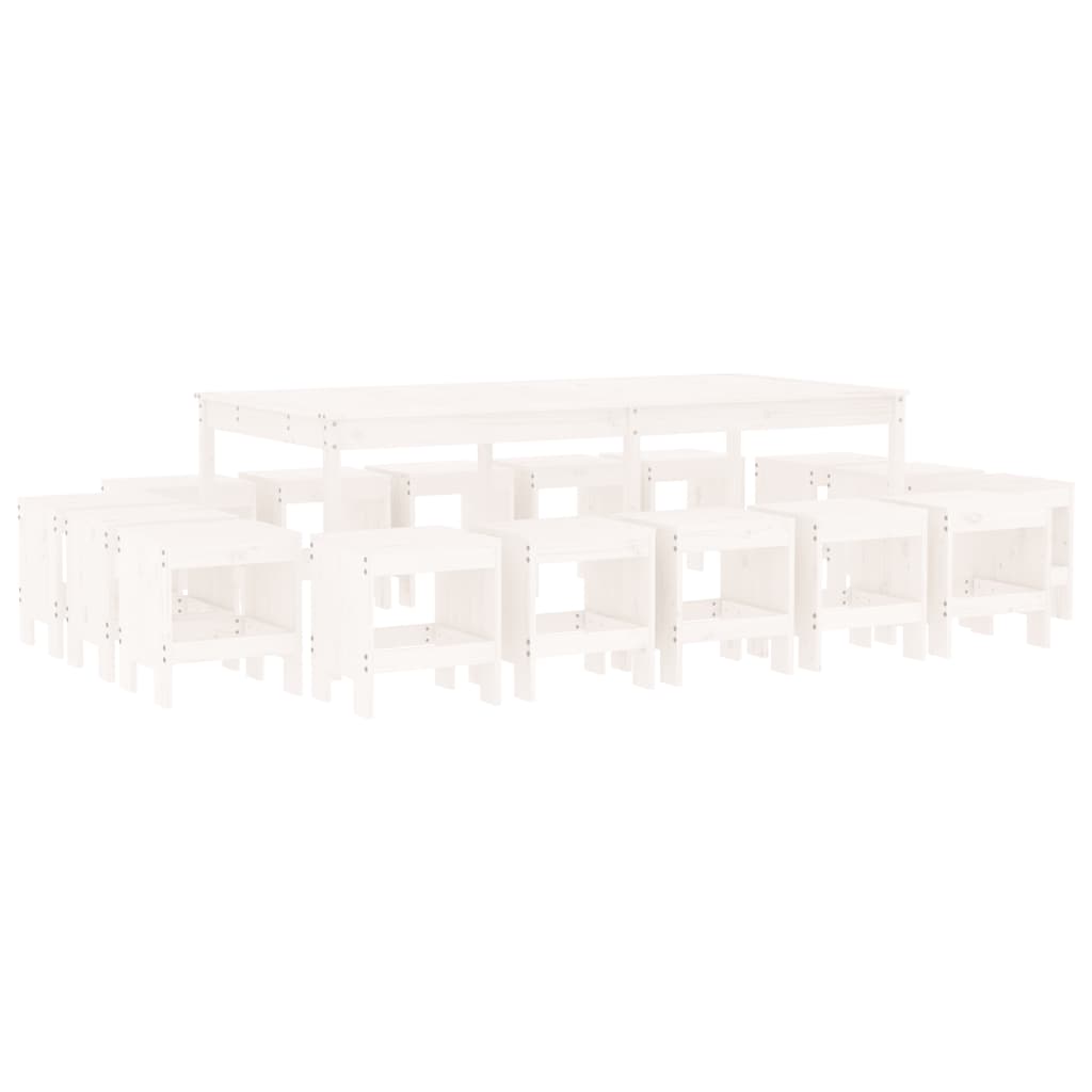 17 Piece Garden Dining Set White Solid Wood Pine