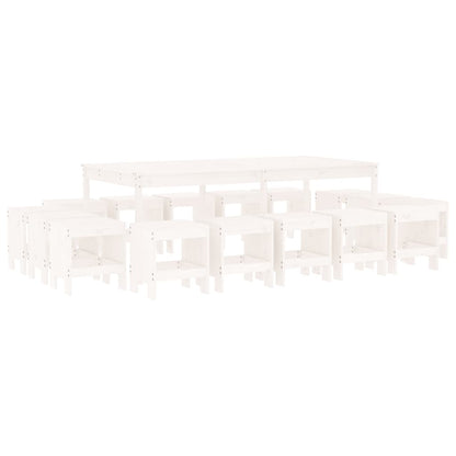 17 Piece Garden Dining Set White Solid Wood Pine