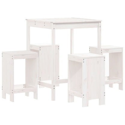 5 Piece Garden Bar Set White Solid Wood Pine