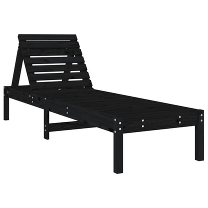 Sun Lounger Black 199.5x60x74 cm Solid Wood Pine