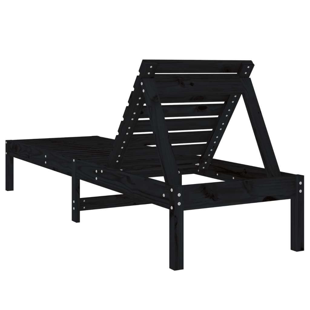 Sun Lounger Black 199.5x60x74 cm Solid Wood Pine