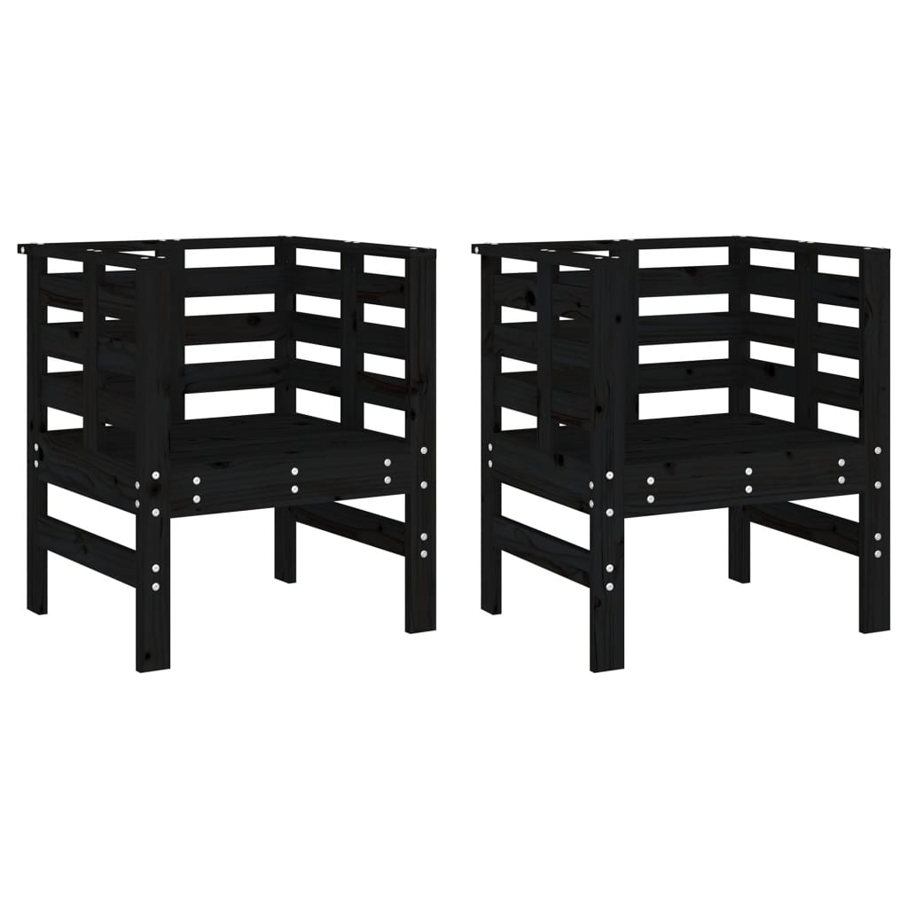 Garden Chairs 2 pcs Black 61.5x53x71 cm Solid Wood Pine