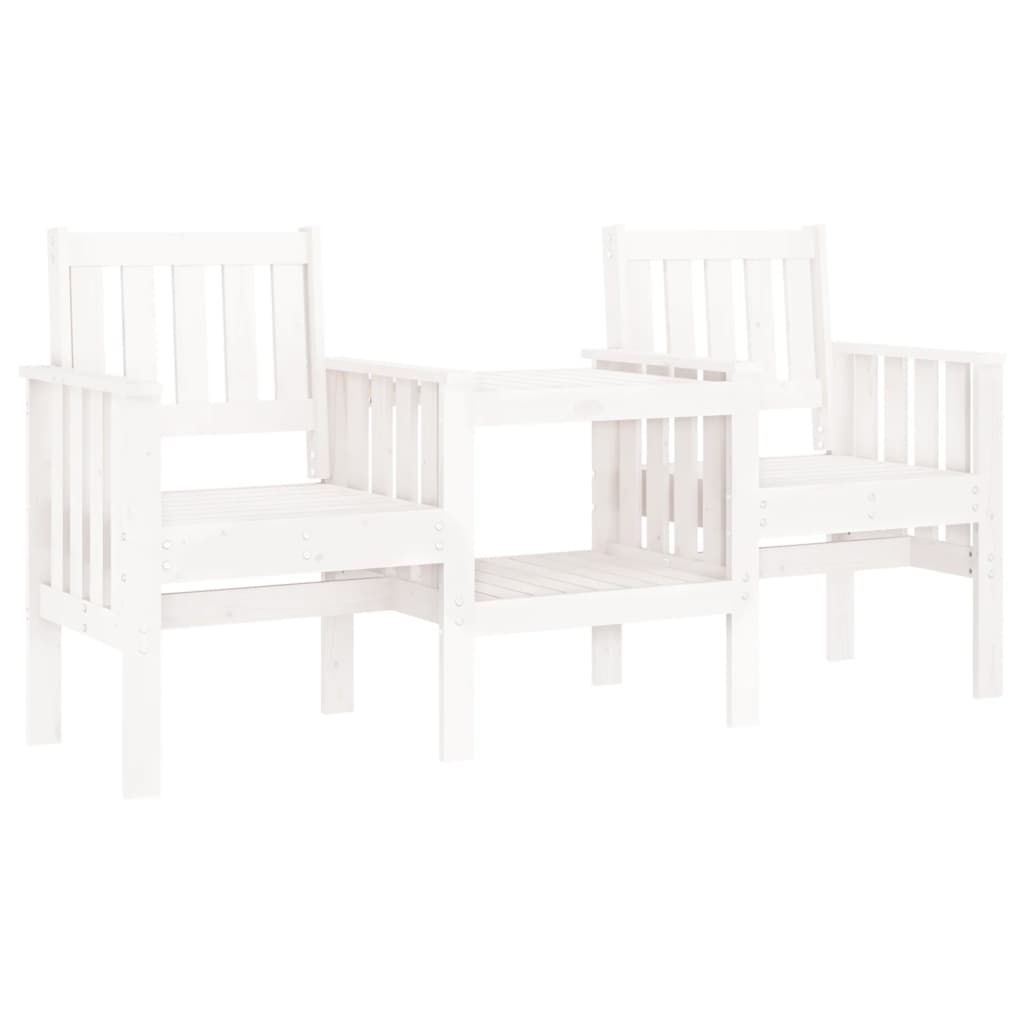 Garden Bench with Table 2-Seater White Solid Wood Pine