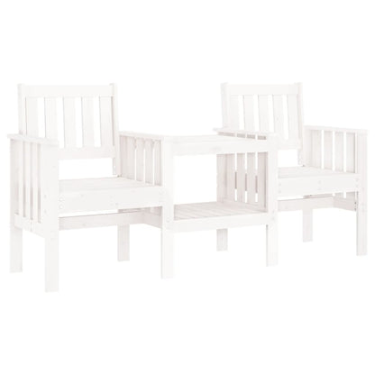 Garden Bench with Table 2-Seater White Solid Wood Pine