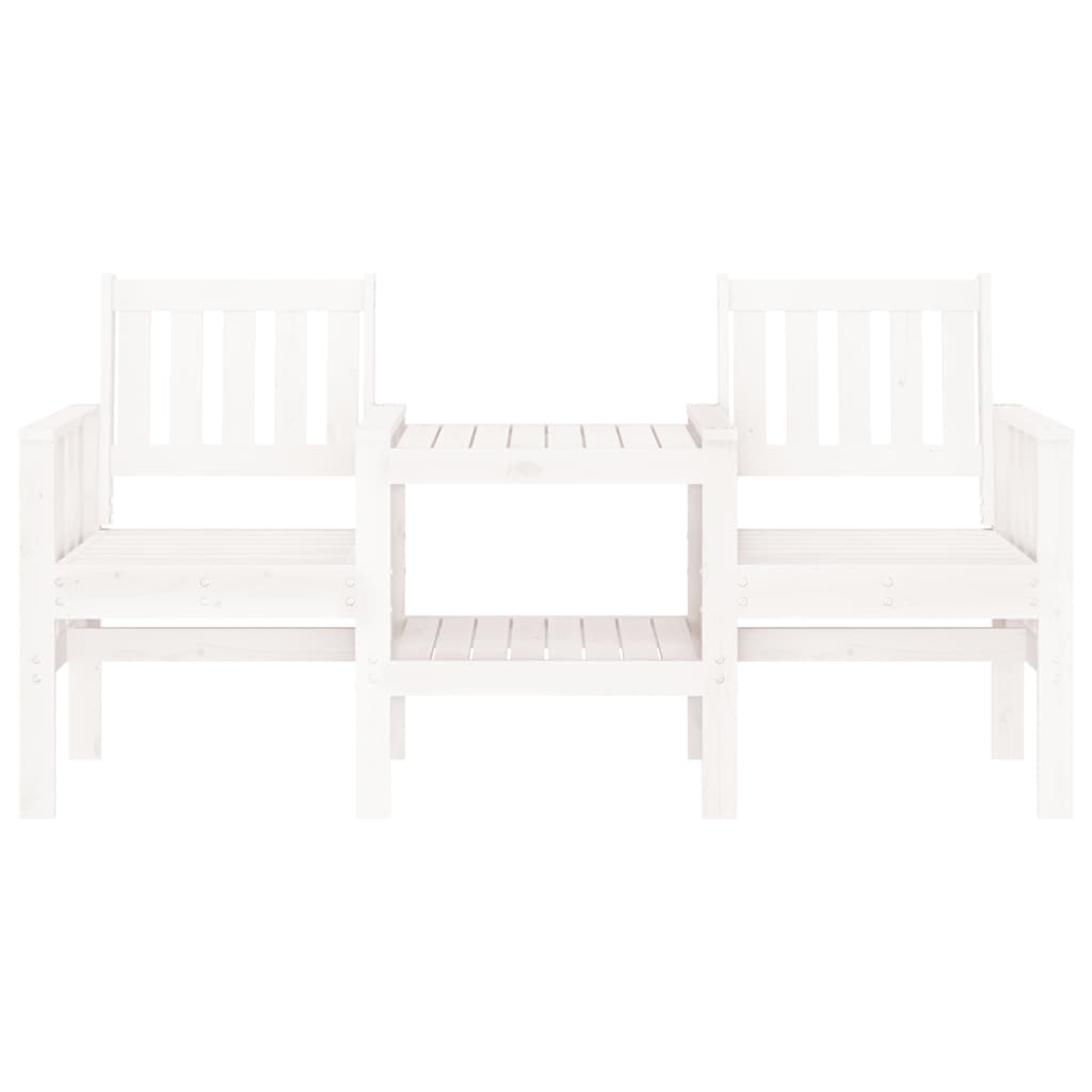 Garden Bench with Table 2-Seater White Solid Wood Pine