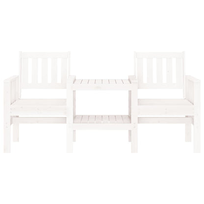 Garden Bench with Table 2-Seater White Solid Wood Pine