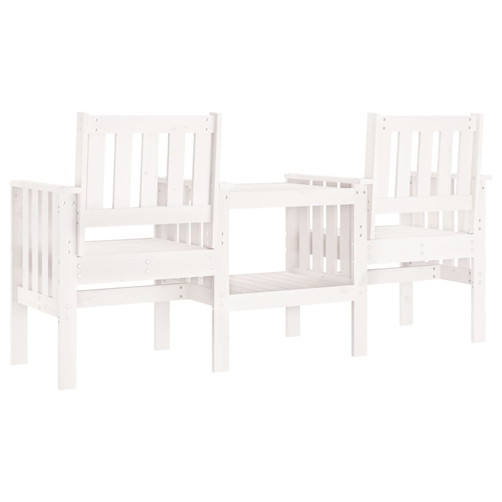 Garden Bench with Table 2-Seater White Solid Wood Pine