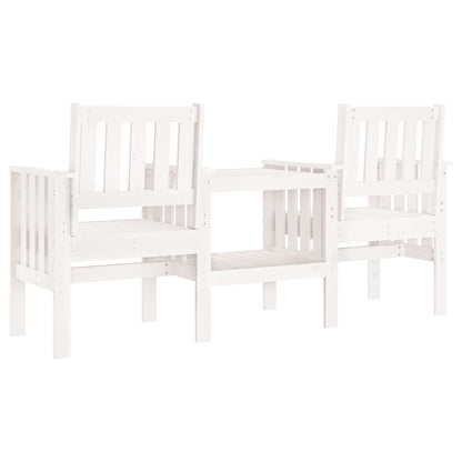 Garden Bench with Table 2-Seater White Solid Wood Pine