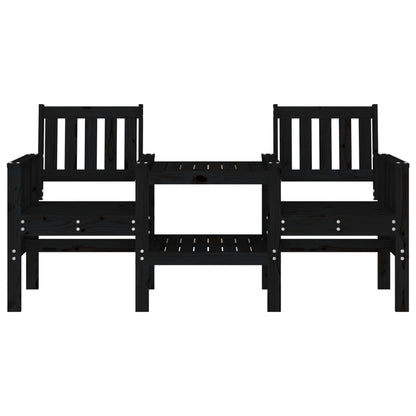 Garden Bench with Table 2-Seater Black Solid Wood Pine