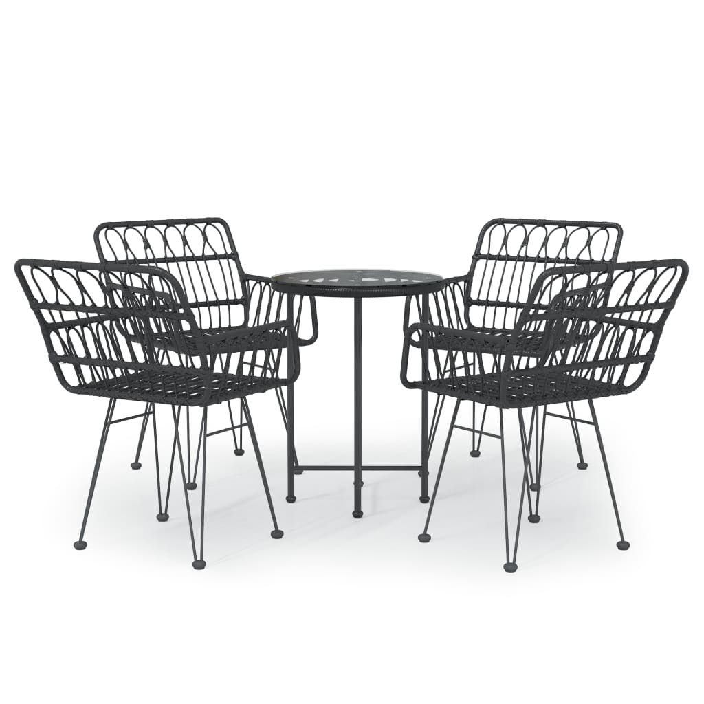 5 Piece Garden Dining Set Black Poly Rattan