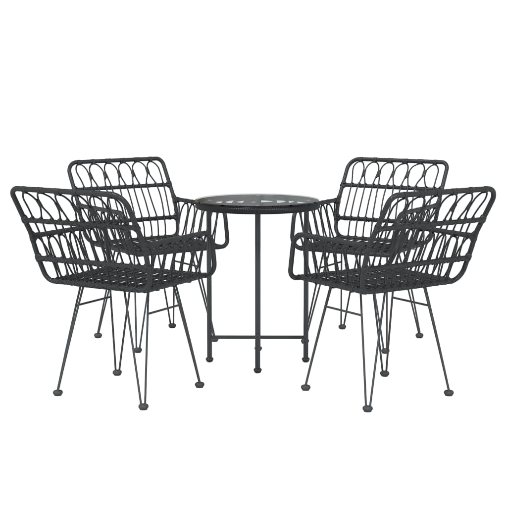 5 Piece Garden Dining Set Black Poly Rattan