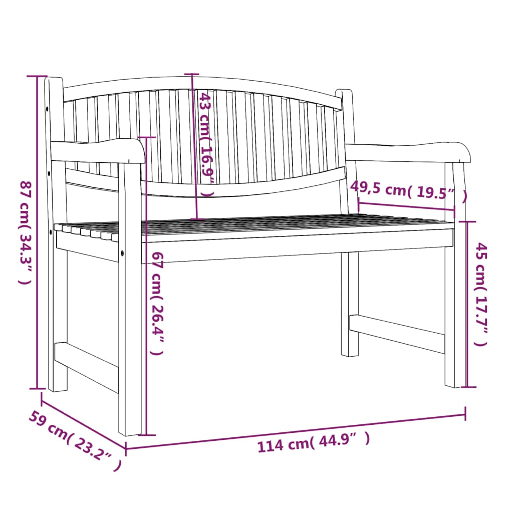 Garden Bench 114x59x87 cm Solid Teak Wood