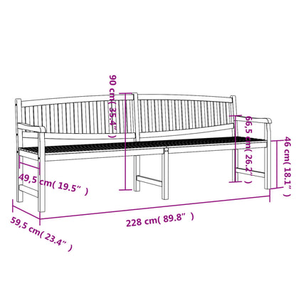 Garden Bench 228x59.5x90 cm Solid Teak Wood