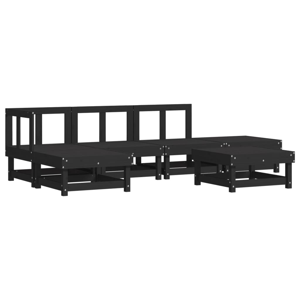 6 Piece Garden Lounge Set Black Solid Wood Pine