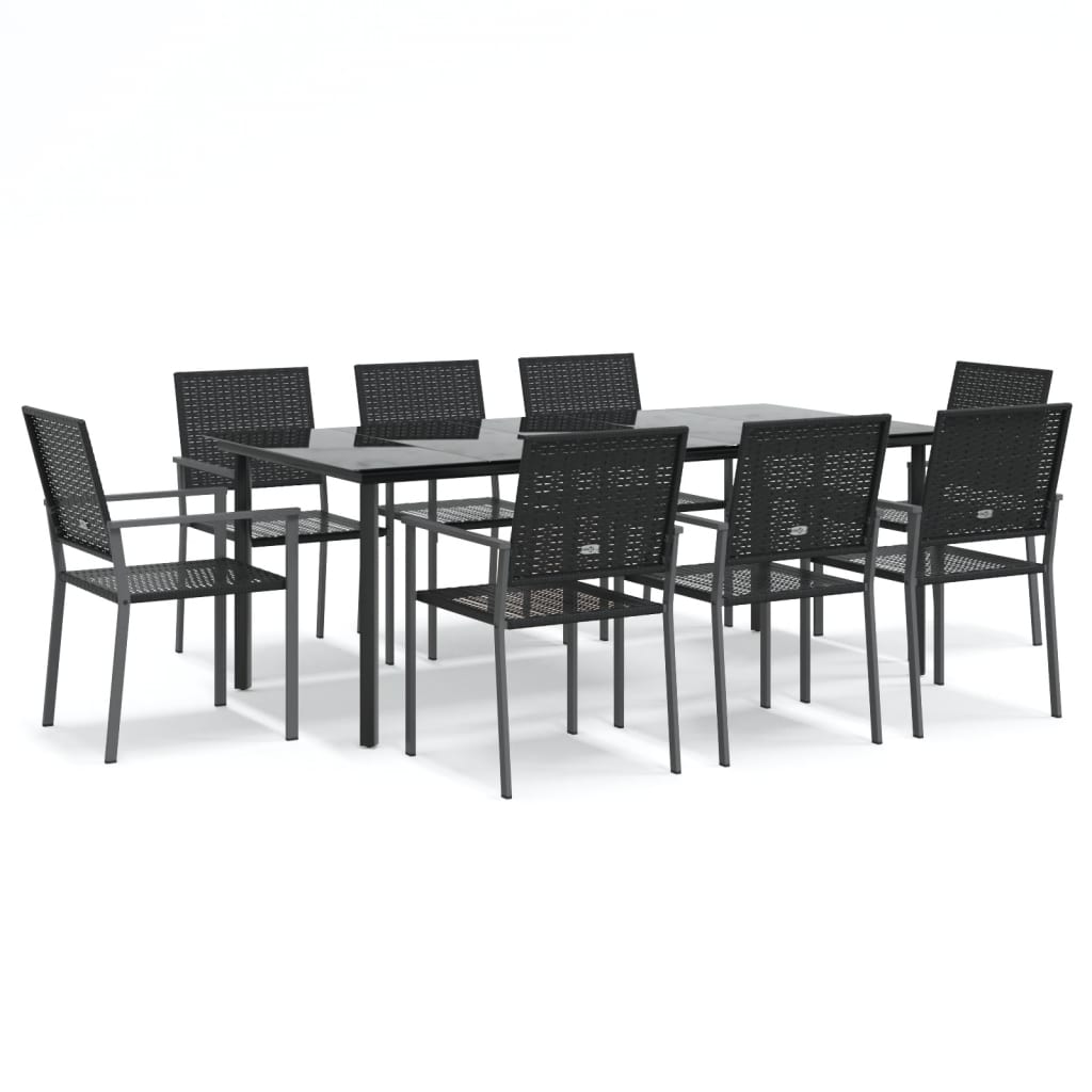 9 Piece Garden Dining Set Poly Rattan and Steel