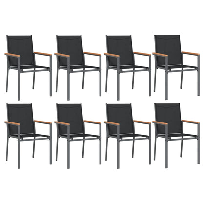 9 Piece Garden Dining Set Black Textilene and Steel