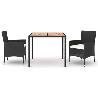 3 Piece Garden Dining Set with Cushions Black Poly Rattan