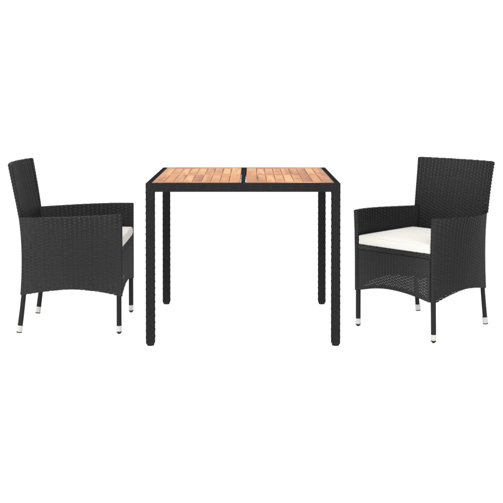 3 Piece Garden Dining Set with Cushions Black Poly Rattan