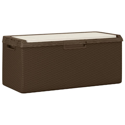 Garden Storage Box with Seat Cushion Brown 350 L PP