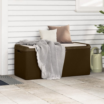 Garden Storage Box with Seat Cushion Brown 350 L PP