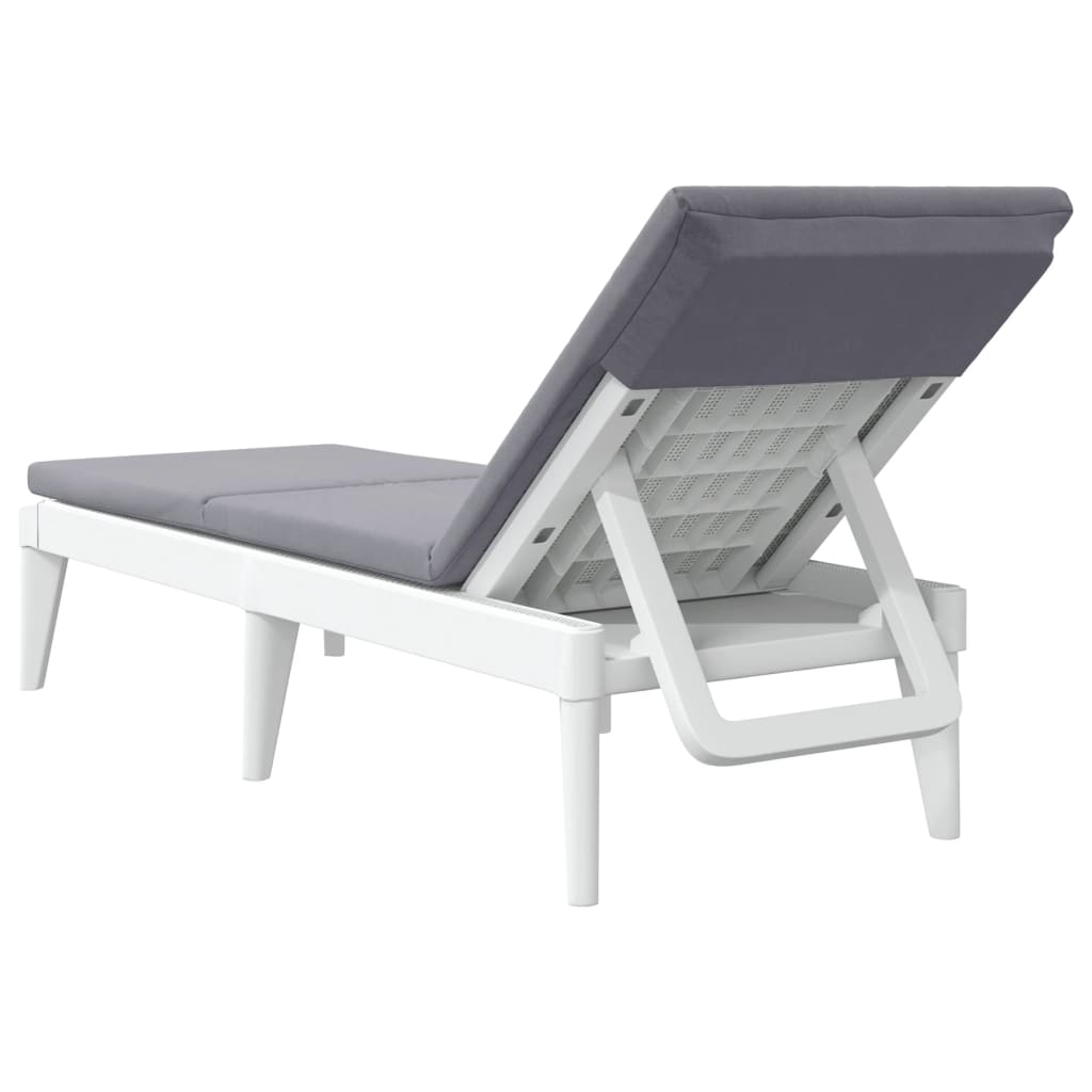 Sun Lounger with Cushion White 186x60x29 cm PP