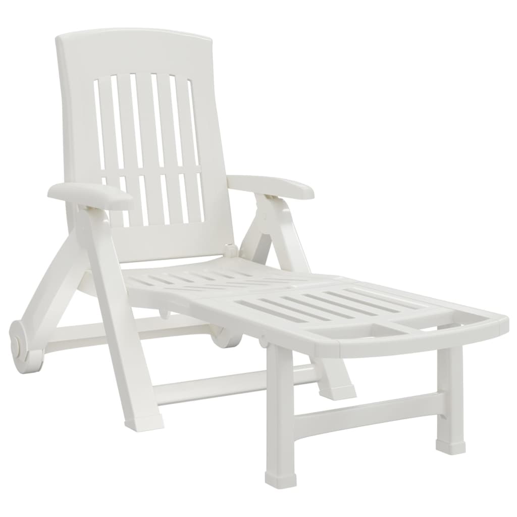 Folding Sun Lounger with Wheels White PP