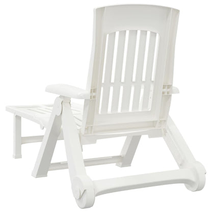 Folding Sun Lounger with Wheels White PP