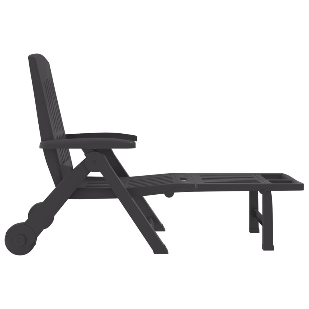 Folding Sun Lounger with Wheels Anthracite PP