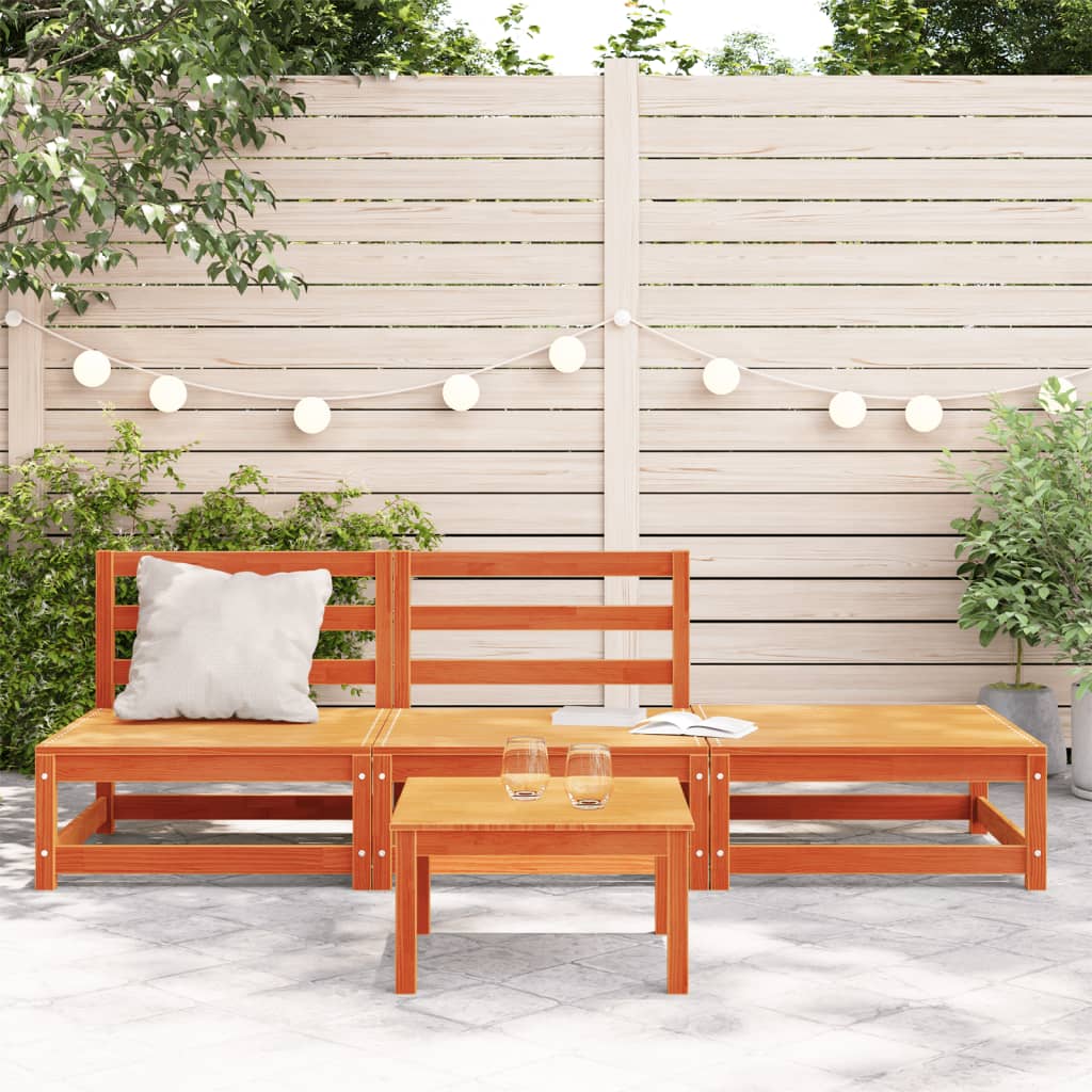 Garden Sofa Armless with Footstool Wax Brown Solid Wood Pine