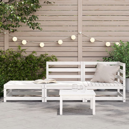 Garden Sofa with Footstool 2-Seater White Solid Wood Pine