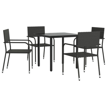 5 Piece Garden Dining Set Black Poly Rattan and Steel