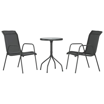 3 Piece Garden Dining Set Black Steel