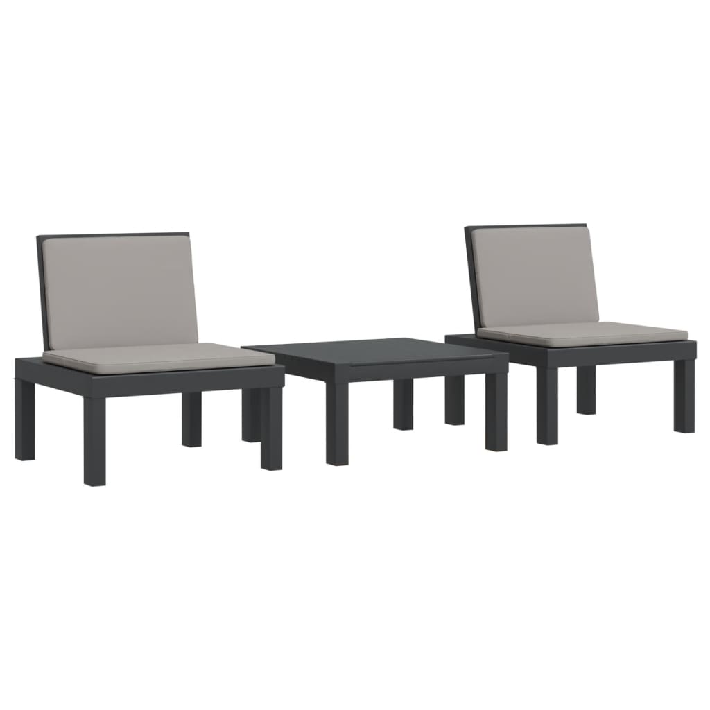 3 Piece Garden Lounge Set with Cushions Anthracite PP