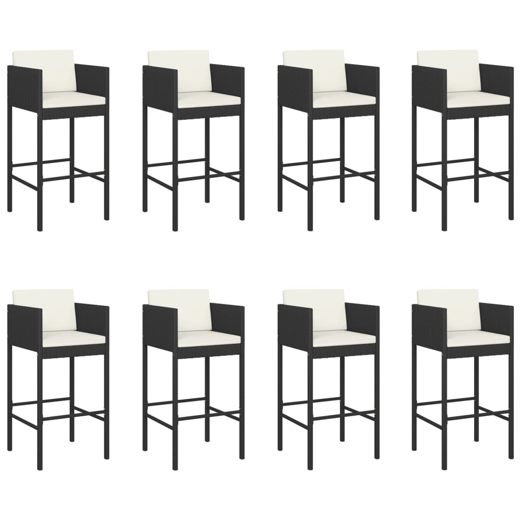 9 Piece Garden Bar Set with Cushions Black Poly Rattan