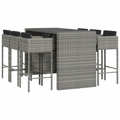 7 Piece Garden Bar Set with Cushions Grey Poly Rattan