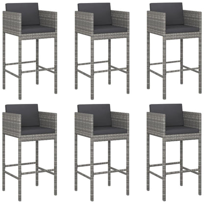 7 Piece Garden Bar Set with Cushions Grey Poly Rattan