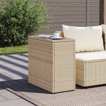 Garden Side Table with Glass Top Beige 58x27.5x55 cm Poly Rattan