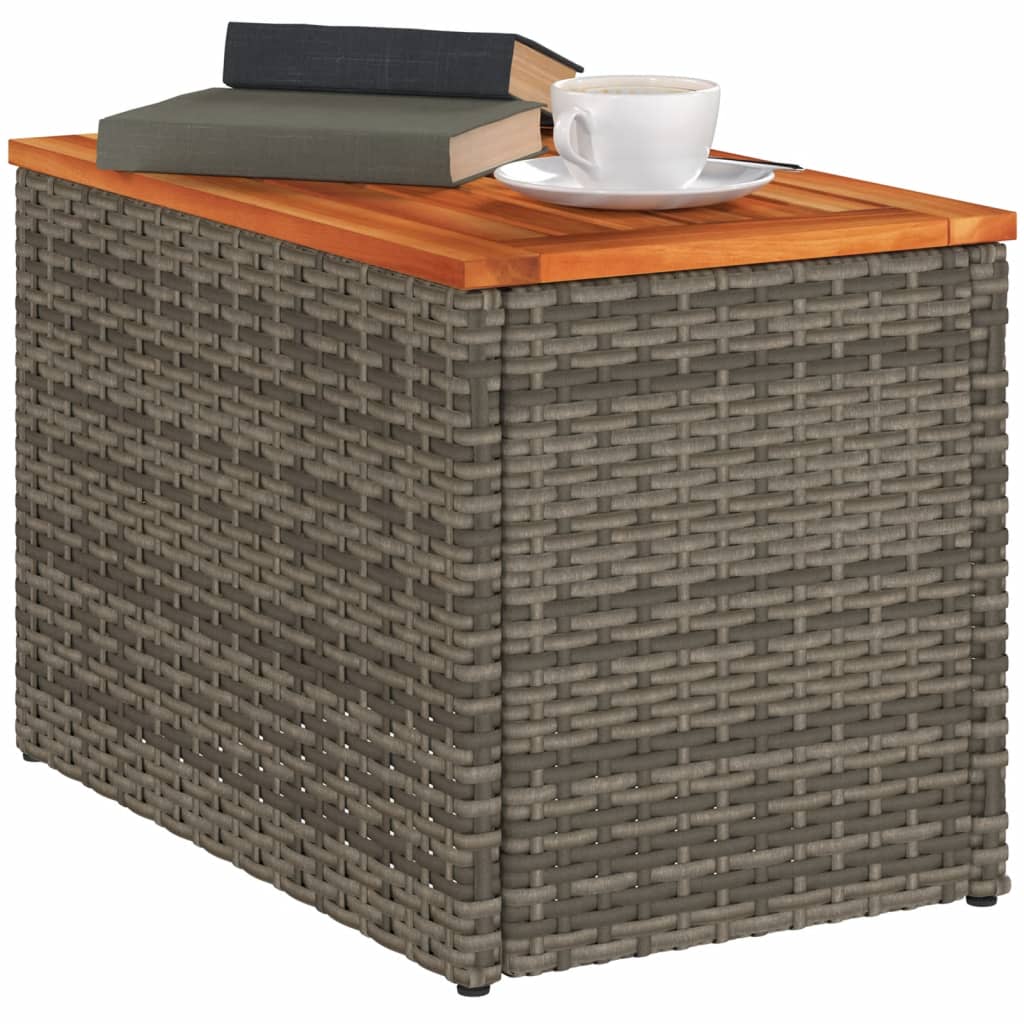 Garden Side Tables 2pcs Grey 55x34x37cm Poly Rattan Solid Wood