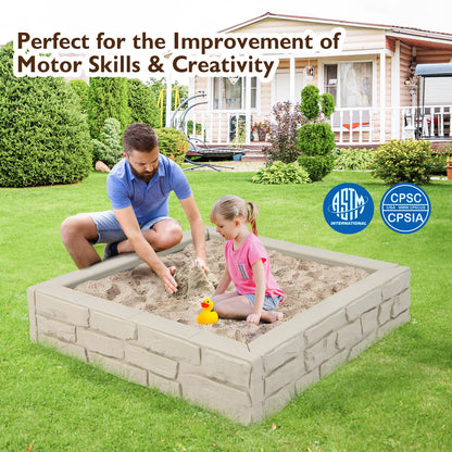 Sandbox with Cover and Bottom Liner for Backyard-White